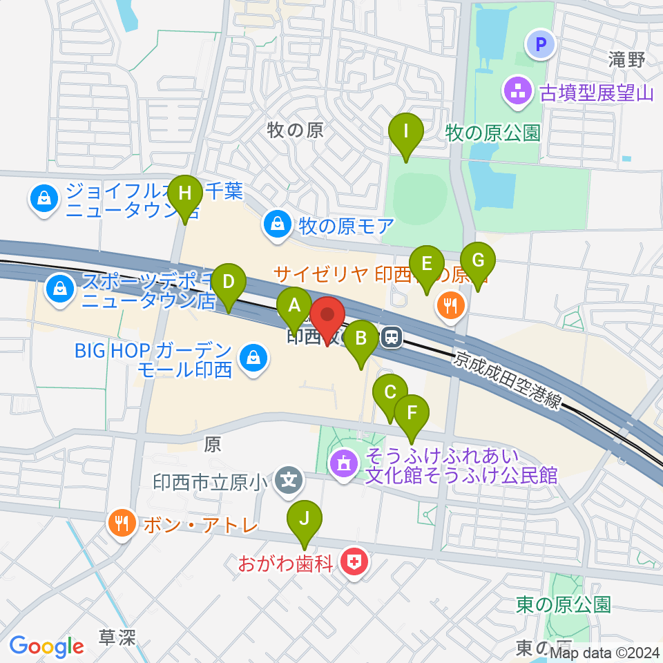 JEUGIAカルチャーセンター BIGHOP印西周辺の駐車場・コインパーキング一覧地図