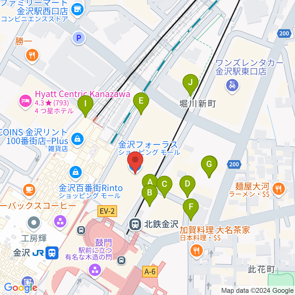 タワーレコード金沢フォーラス店周辺の駐車場・コインパーキング一覧地図