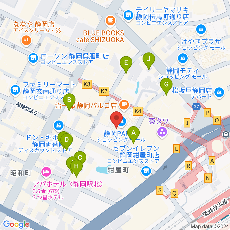 タワーレコード静岡店周辺の駐車場・コインパーキング一覧地図