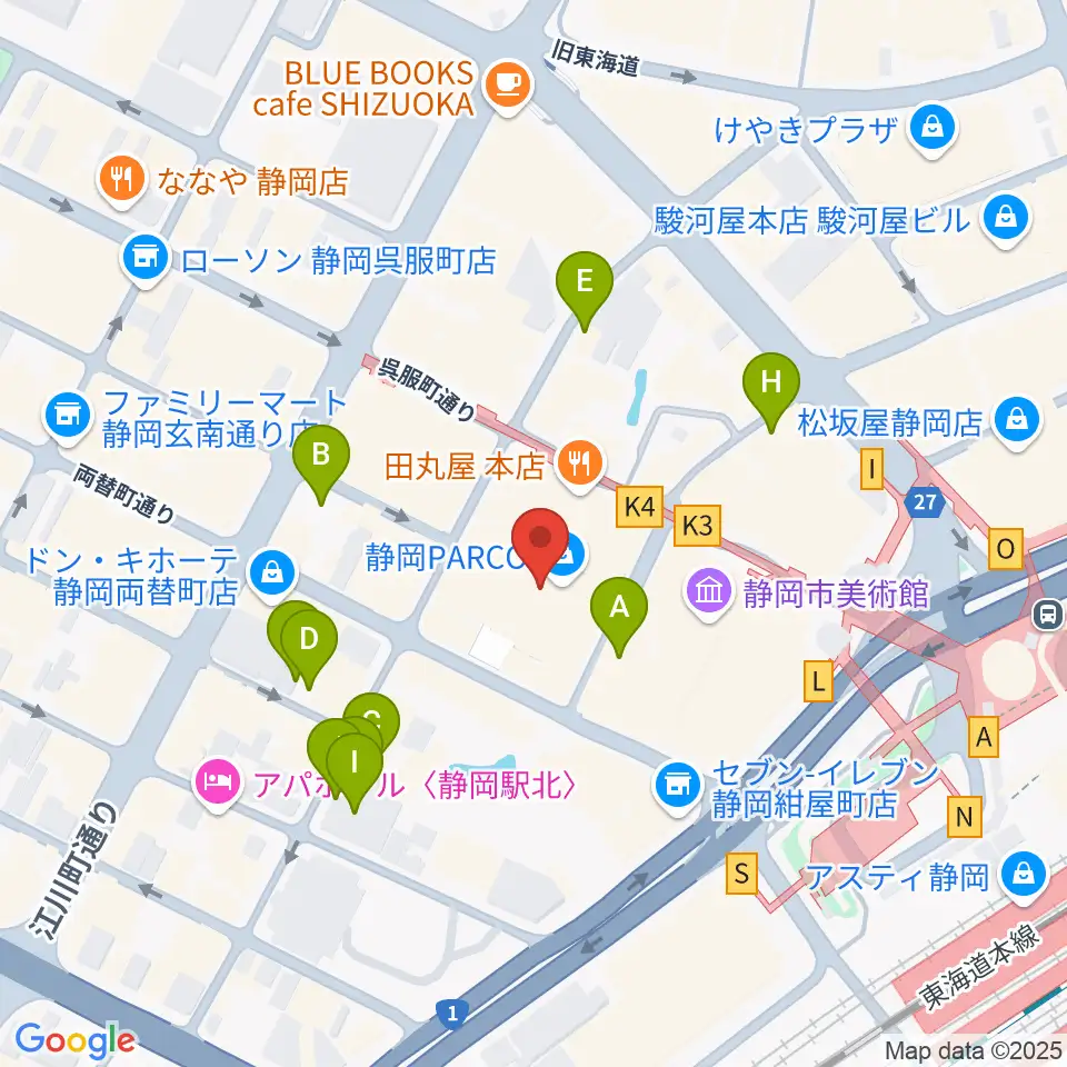 タワーレコード静岡店周辺の駐車場・コインパーキング一覧地図