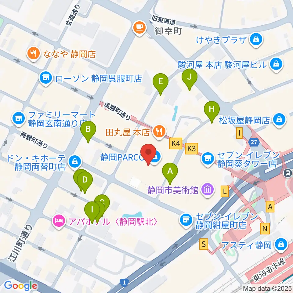 タワーレコード静岡店周辺の駐車場・コインパーキング一覧地図