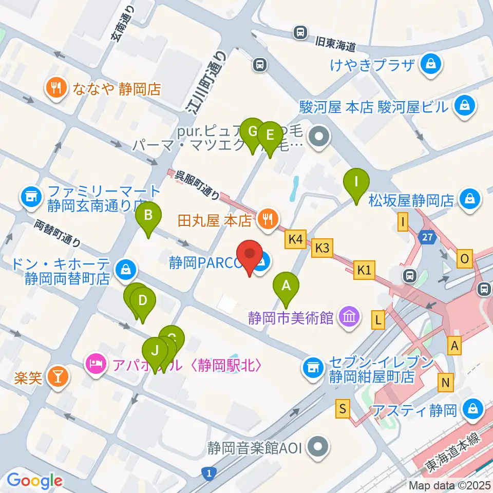 タワーレコード静岡店周辺の駐車場・コインパーキング一覧地図