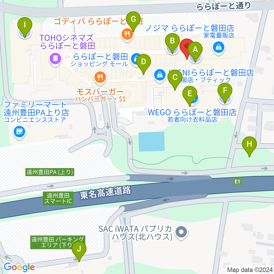 タワーレコード ららぽーと磐田店周辺の駐車場・コインパーキング一覧地図