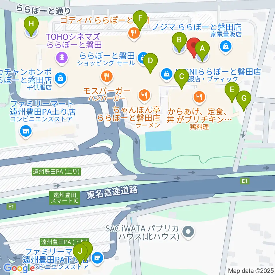 タワーレコード ららぽーと磐田店周辺の駐車場・コインパーキング一覧地図