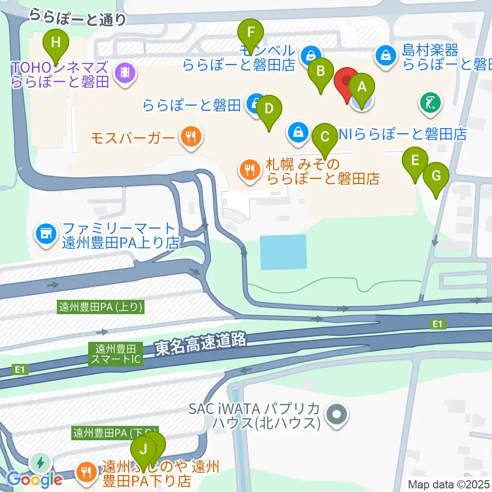 タワーレコード ららぽーと磐田店周辺の駐車場・コインパーキング一覧地図