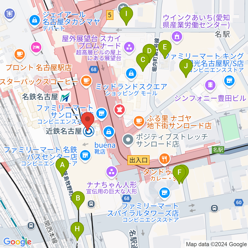 タワーレコード名古屋近鉄パッセ店周辺の駐車場・コインパーキング一覧地図