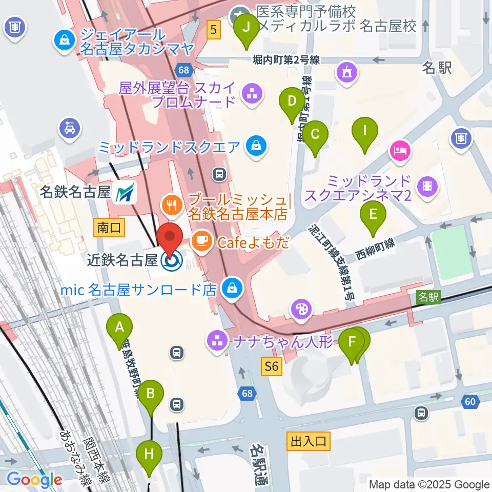 タワーレコード名古屋近鉄パッセ店周辺の駐車場・コインパーキング一覧地図