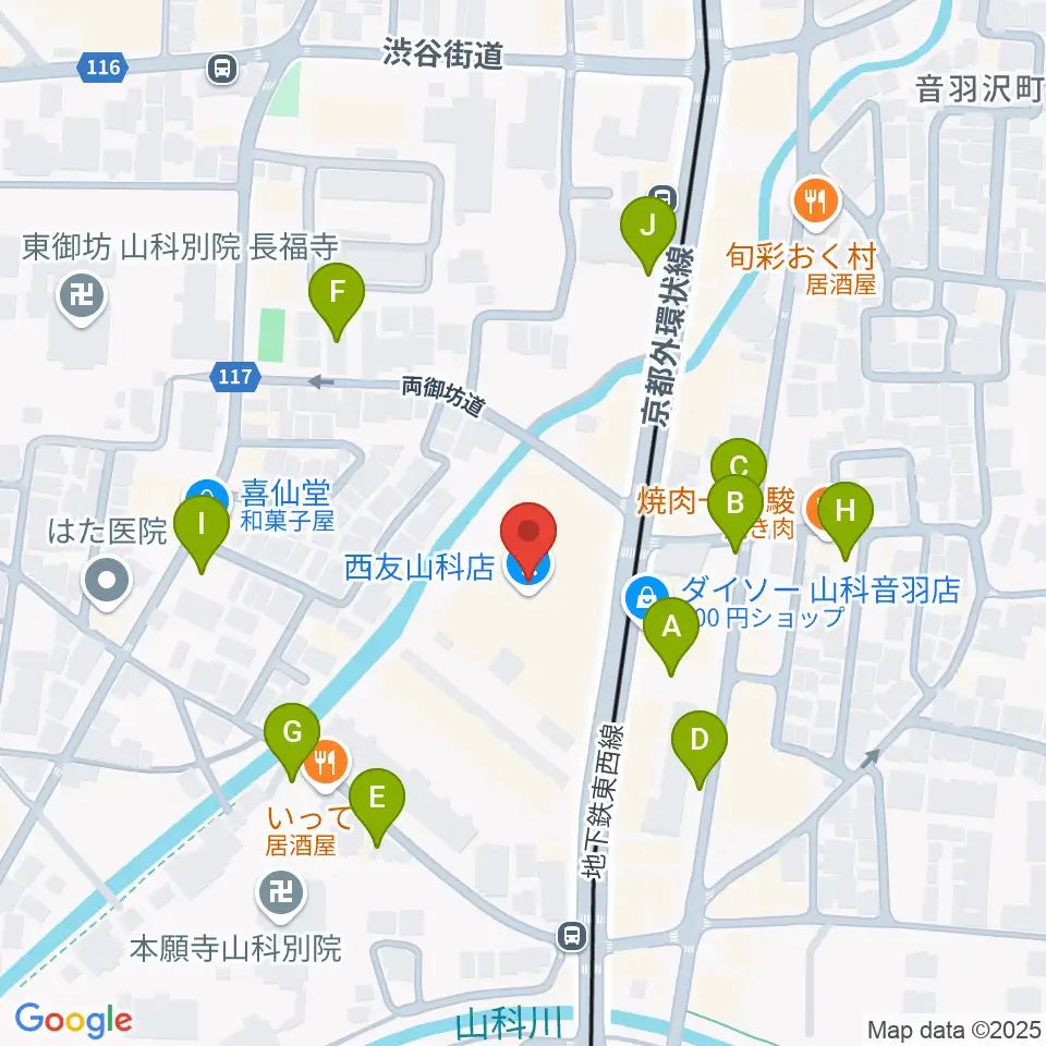 JEUGIAカルチャーセンター 西友山科周辺の駐車場・コインパーキング一覧地図