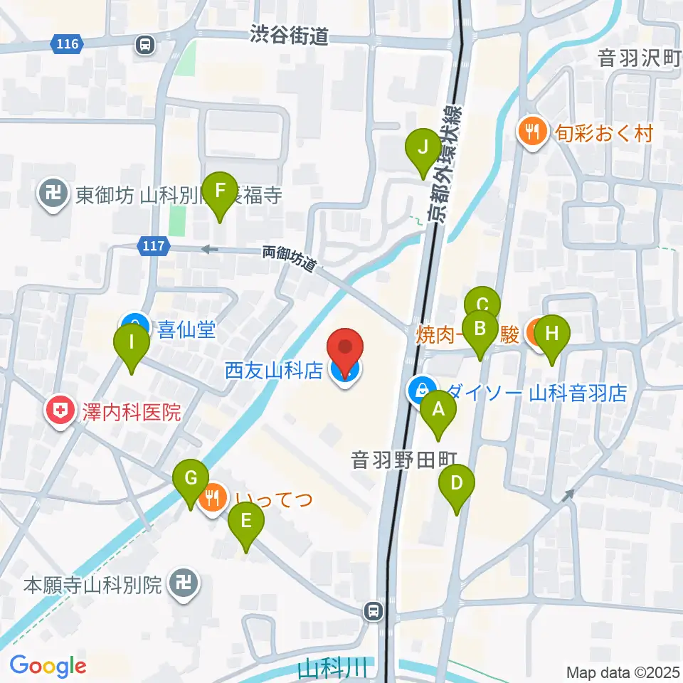 JEUGIAカルチャーセンター 西友山科周辺の駐車場・コインパーキング一覧地図