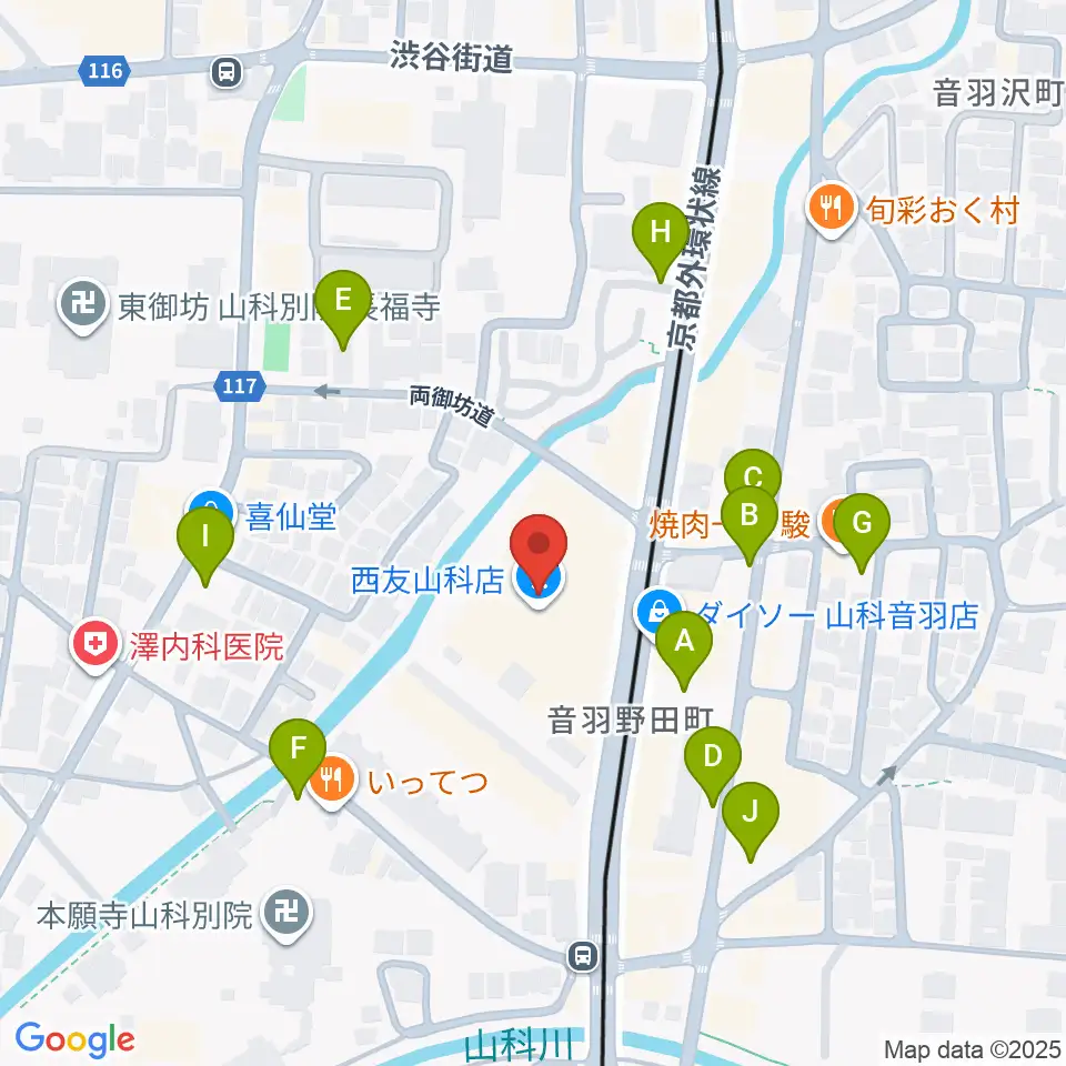 JEUGIAカルチャーセンター 西友山科周辺の駐車場・コインパーキング一覧地図