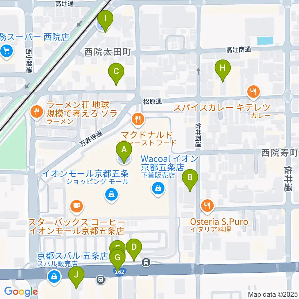 JEUGIAカルチャーセンター イオンモール京都五条周辺の駐車場・コインパーキング一覧地図