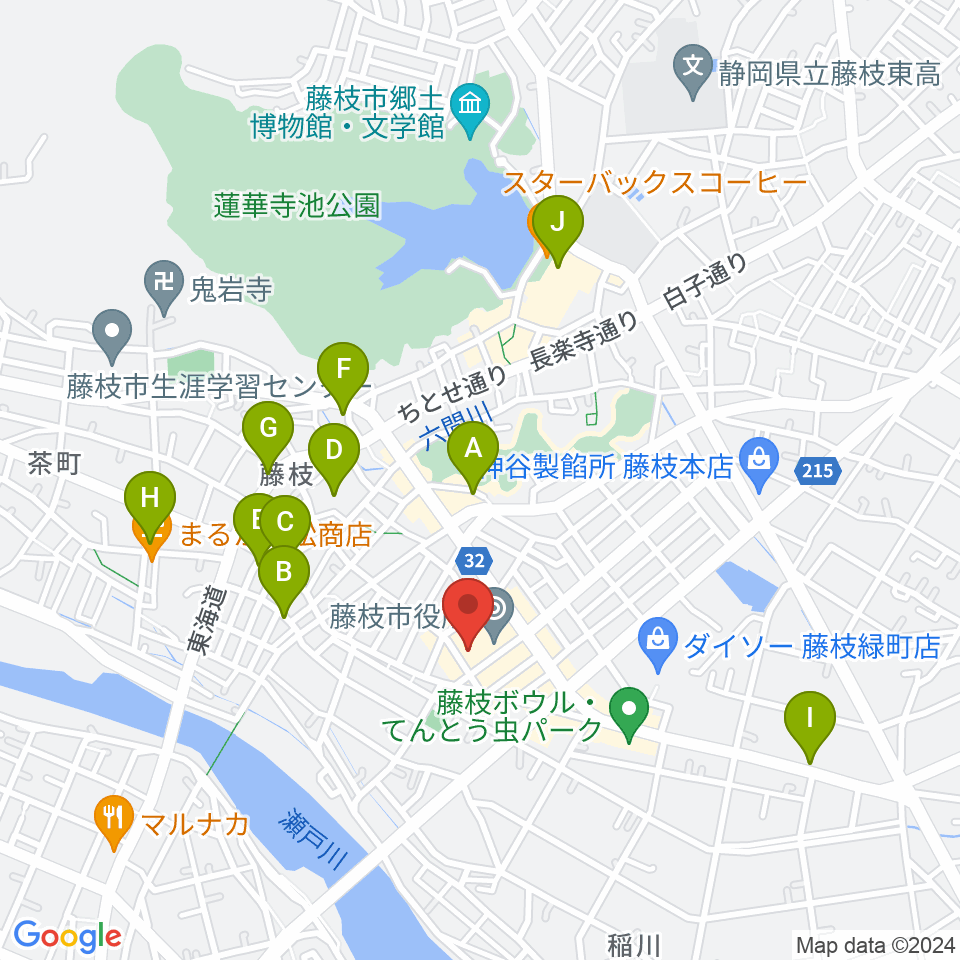 藤枝市民会館周辺の駐車場・コインパーキング一覧地図