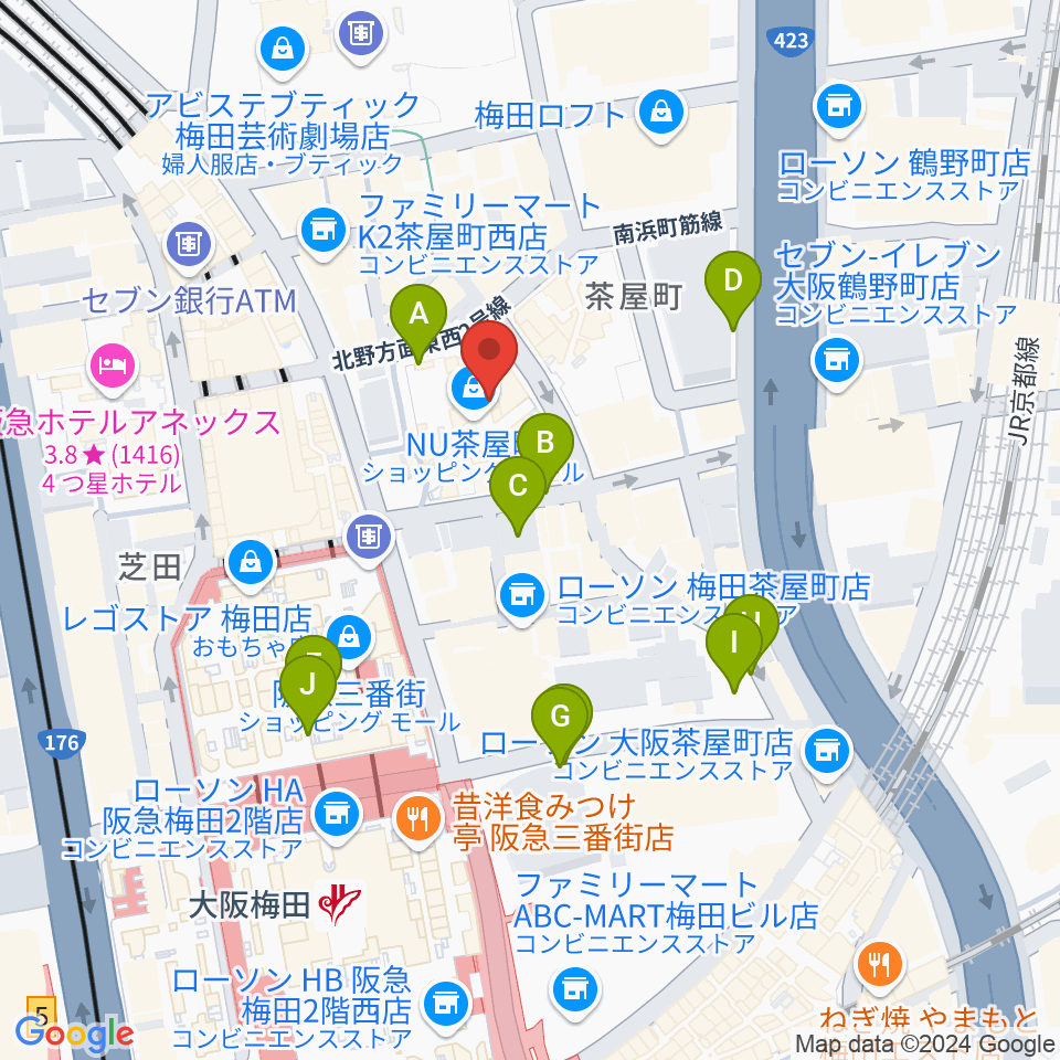 タワーレコード梅田NU茶屋町店周辺の駐車場・コインパーキング一覧地図