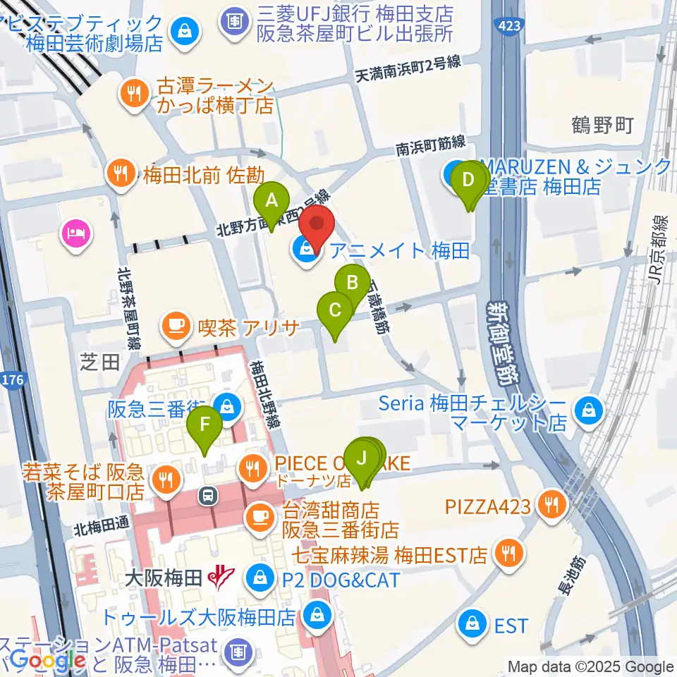 タワーレコード梅田NU茶屋町店周辺の駐車場・コインパーキング一覧地図