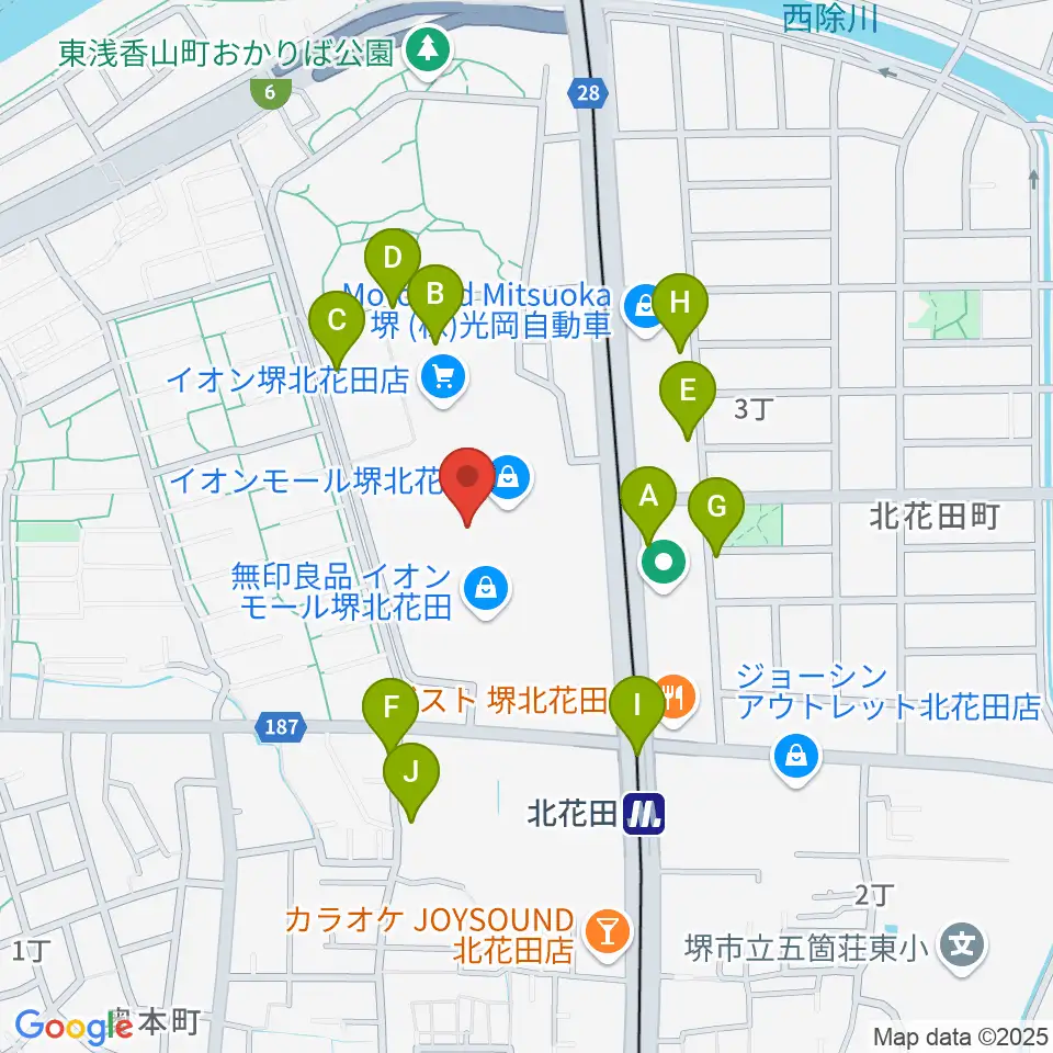 JEUGIAカルチャーセンター イオンモール堺北花田周辺の駐車場・コインパーキング一覧地図