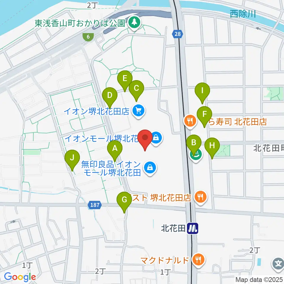 JEUGIAカルチャーセンター イオンモール堺北花田周辺の駐車場・コインパーキング一覧地図