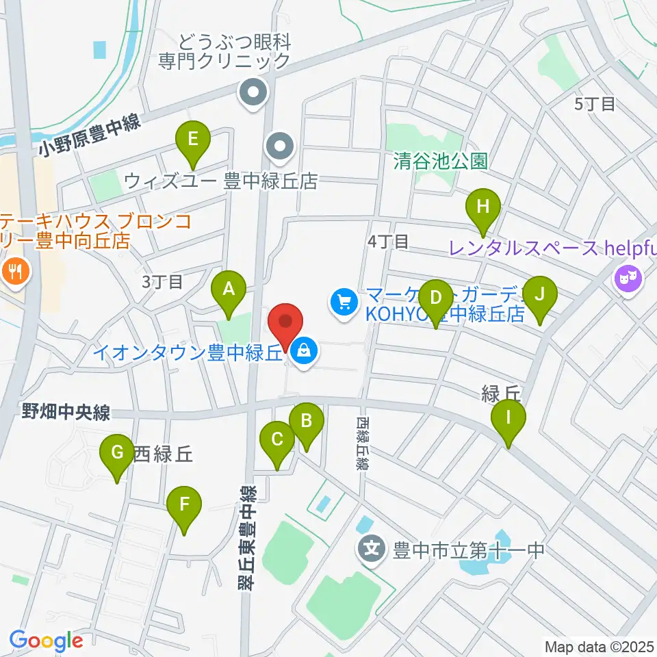 JEUGIAカルチャーセンター イオンタウン豊中緑丘周辺の駐車場・コインパーキング一覧地図