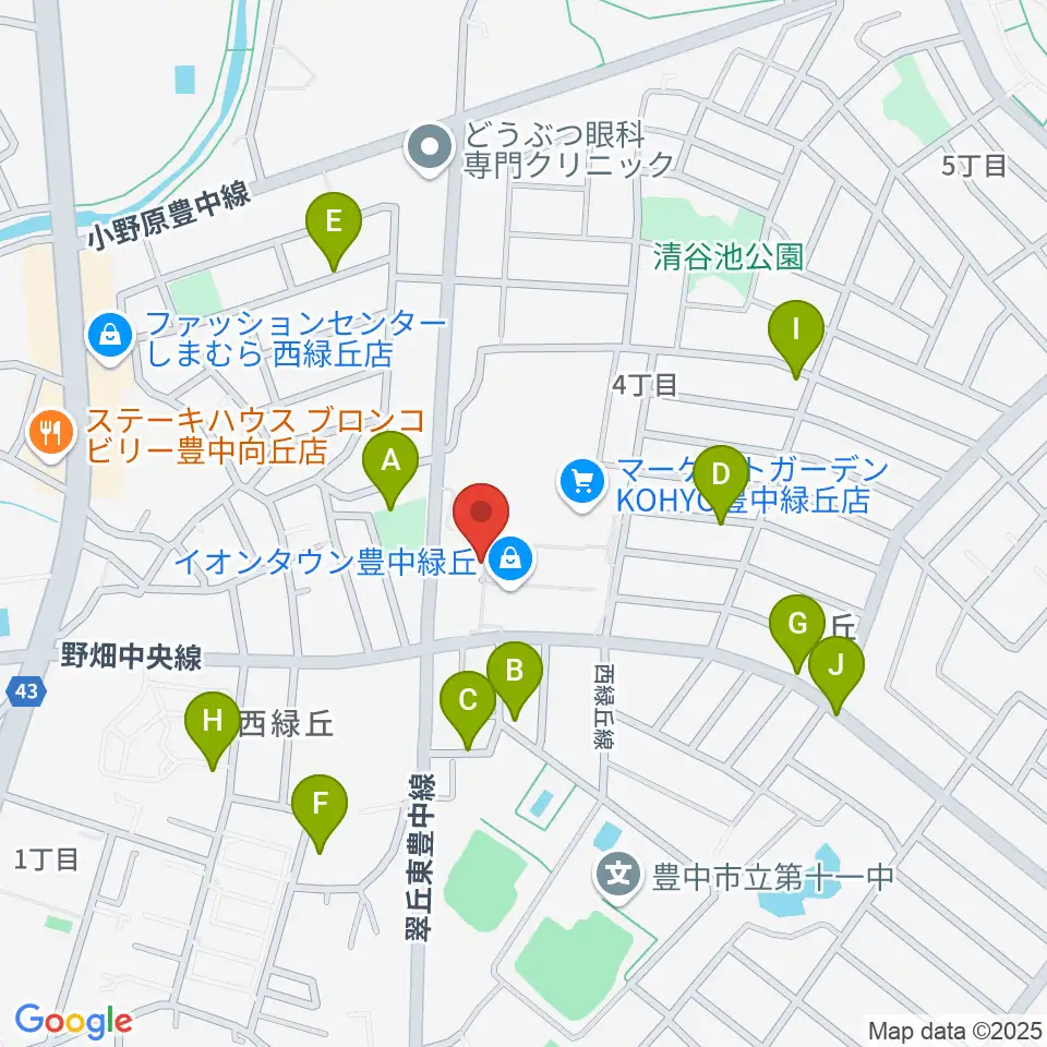 JEUGIAカルチャーセンター イオンタウン豊中緑丘周辺の駐車場・コインパーキング一覧地図