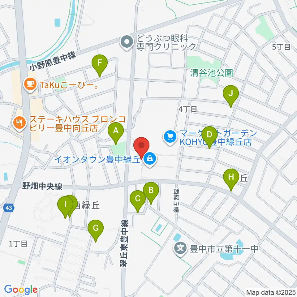 JEUGIAカルチャーセンター イオンタウン豊中緑丘周辺の駐車場・コインパーキング一覧地図