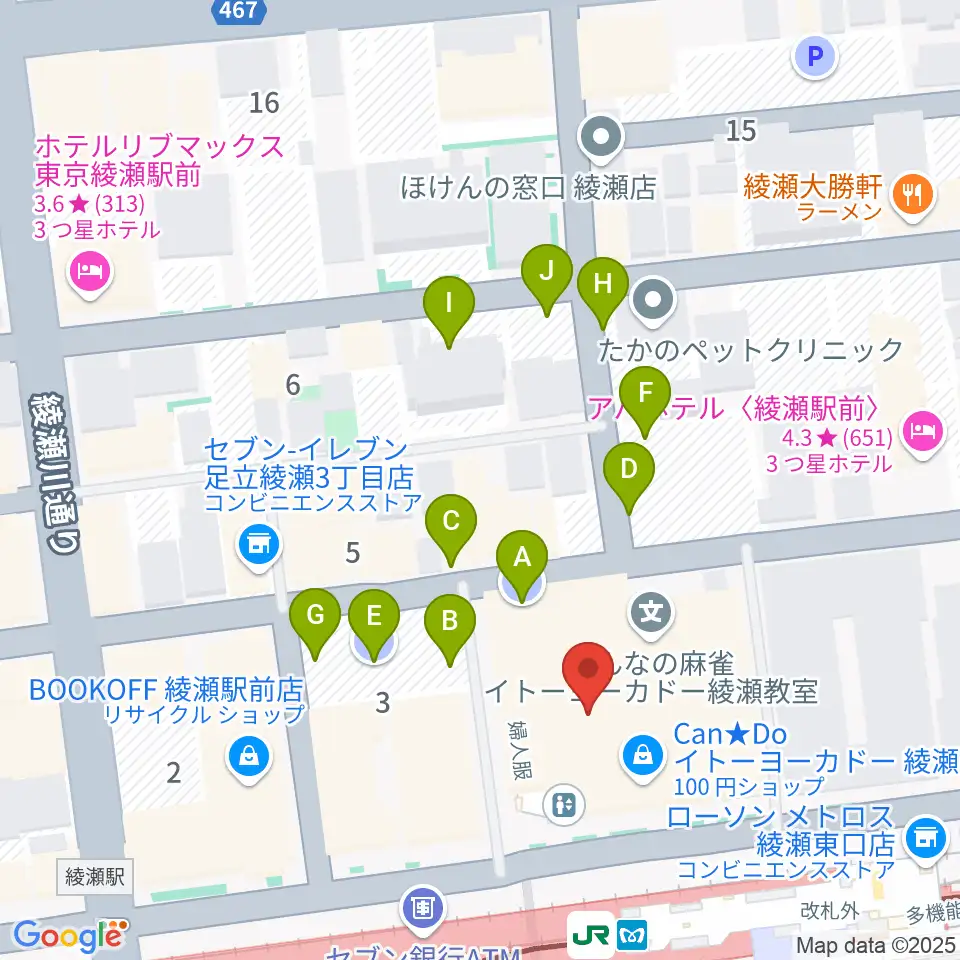 セブンカルチャークラブ綾瀬周辺の駐車場・コインパーキング一覧地図