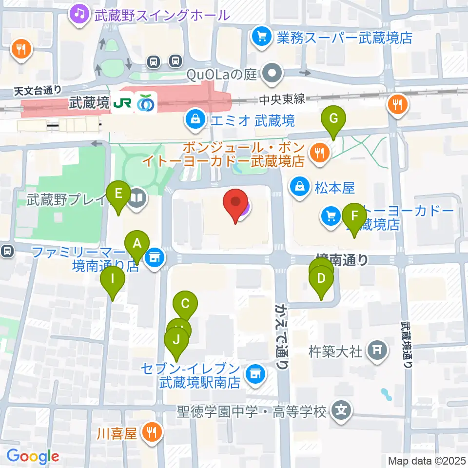 セブンカルチャークラブ武蔵境周辺の駐車場・コインパーキング一覧地図