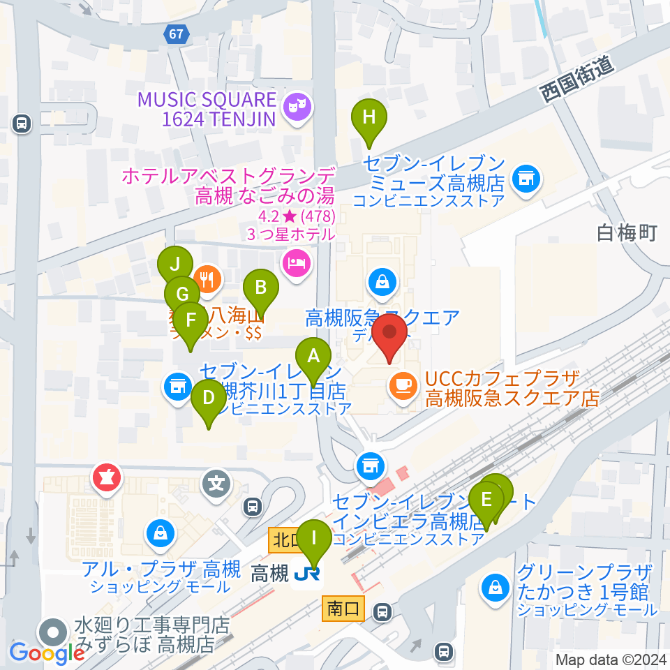 タワーレコード高槻阪急スクエア店周辺の駐車場・コインパーキング一覧地図