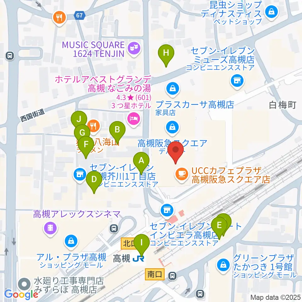 タワーレコード高槻阪急スクエア店周辺の駐車場・コインパーキング一覧地図