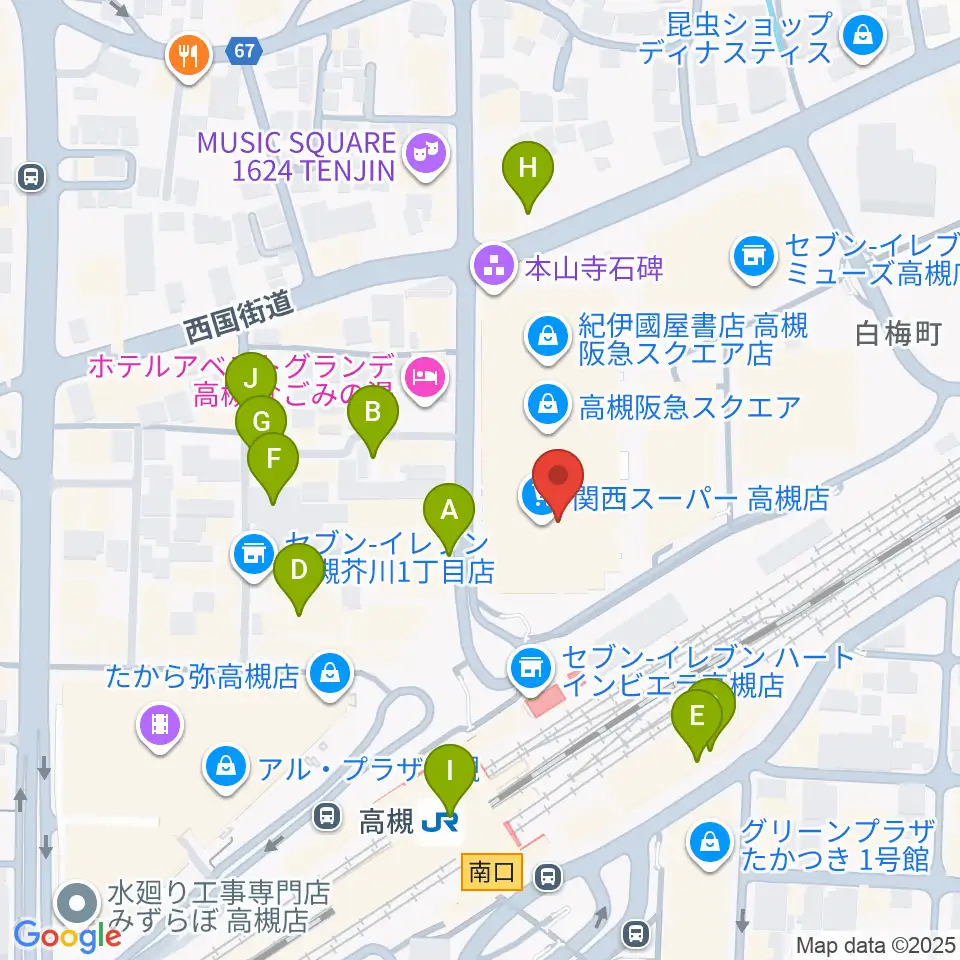 タワーレコード高槻阪急スクエア店周辺の駐車場・コインパーキング一覧地図