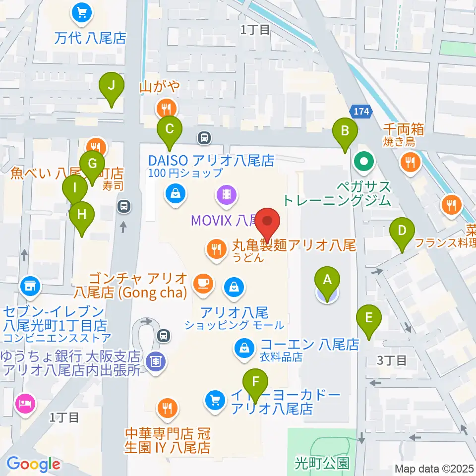 タワーレコード アリオ八尾店周辺の駐車場・コインパーキング一覧地図