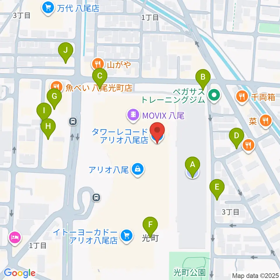 タワーレコード アリオ八尾店周辺の駐車場・コインパーキング一覧地図
