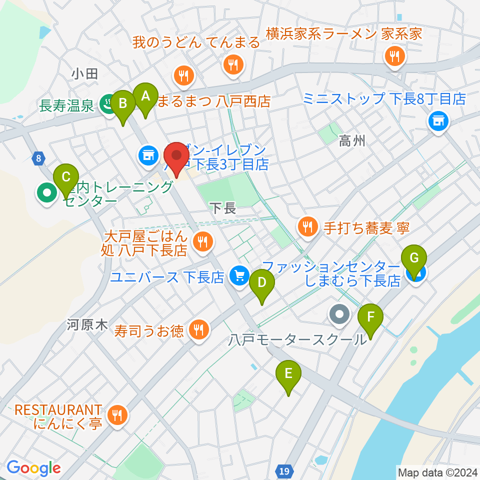 ゲオ八戸下長店周辺の駐車場・コインパーキング一覧地図