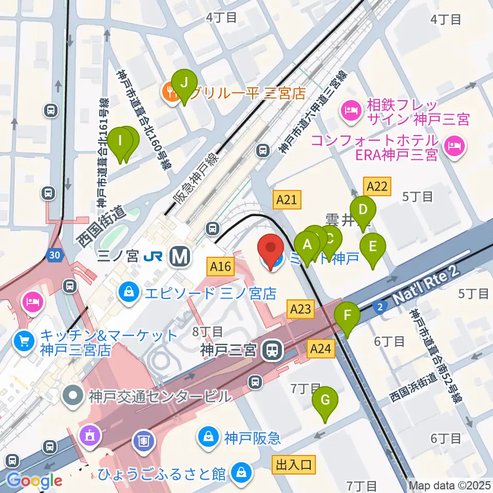 タワーレコード神戸店周辺の駐車場・コインパーキング一覧地図