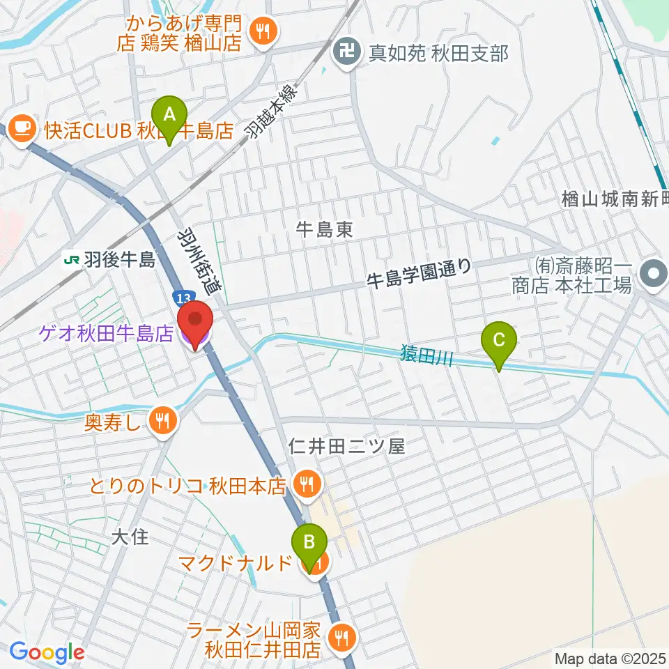 ゲオ秋田牛島店周辺の駐車場・コインパーキング一覧地図