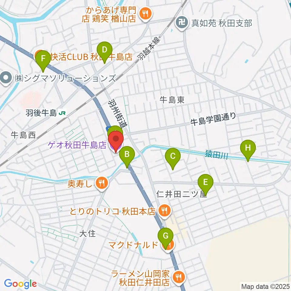 ゲオ秋田牛島店周辺の駐車場・コインパーキング一覧地図