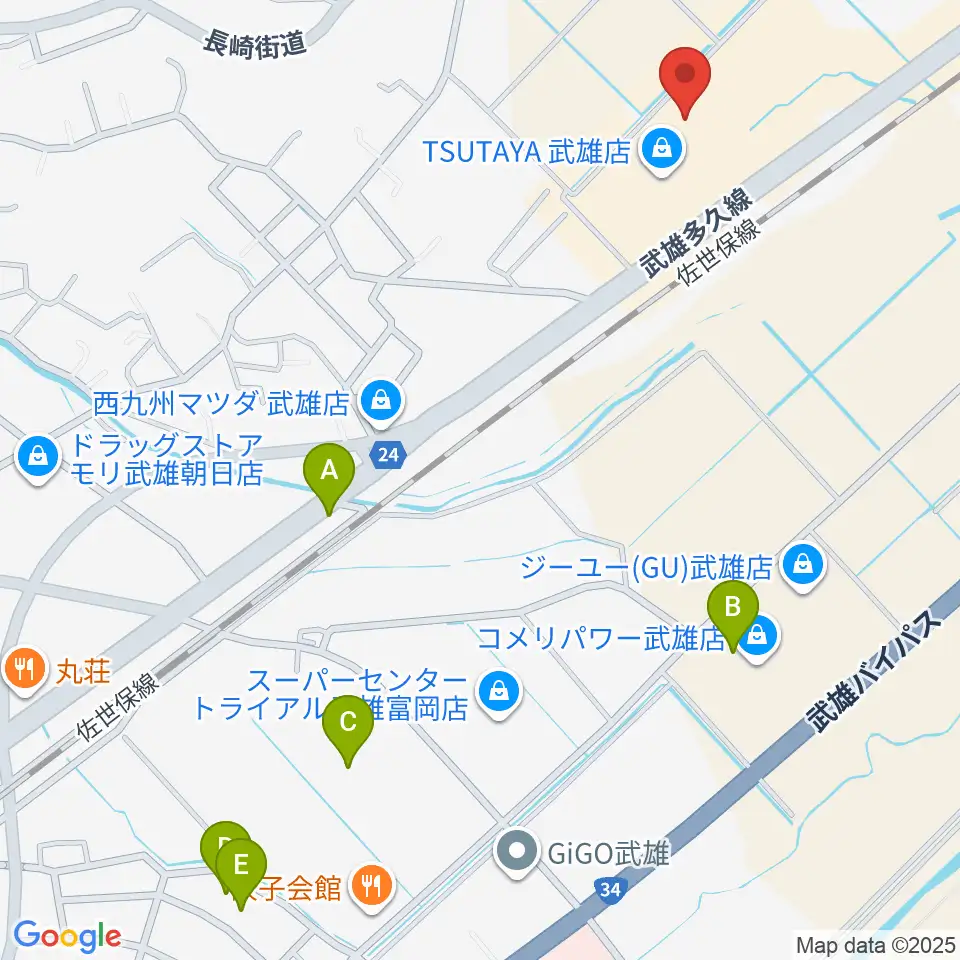 TSUTAYA 武雄店周辺の駐車場・コインパーキング一覧地図