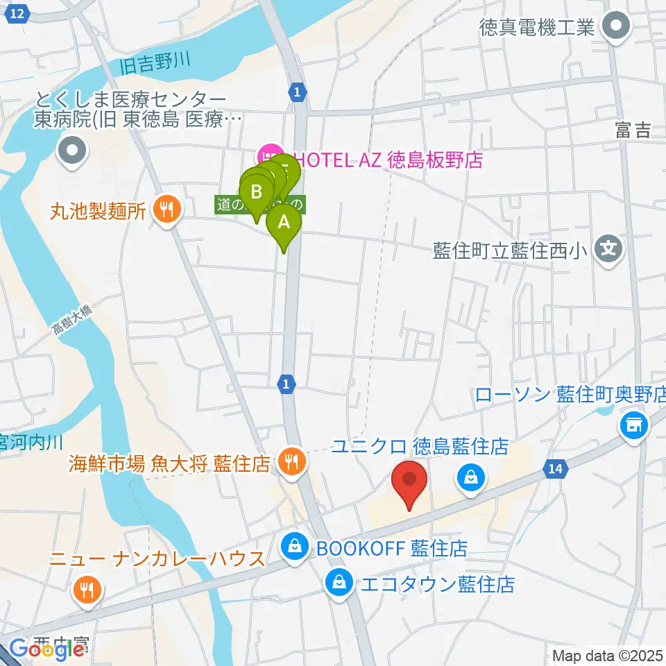 ゲオ藍住店周辺の駐車場・コインパーキング一覧地図
