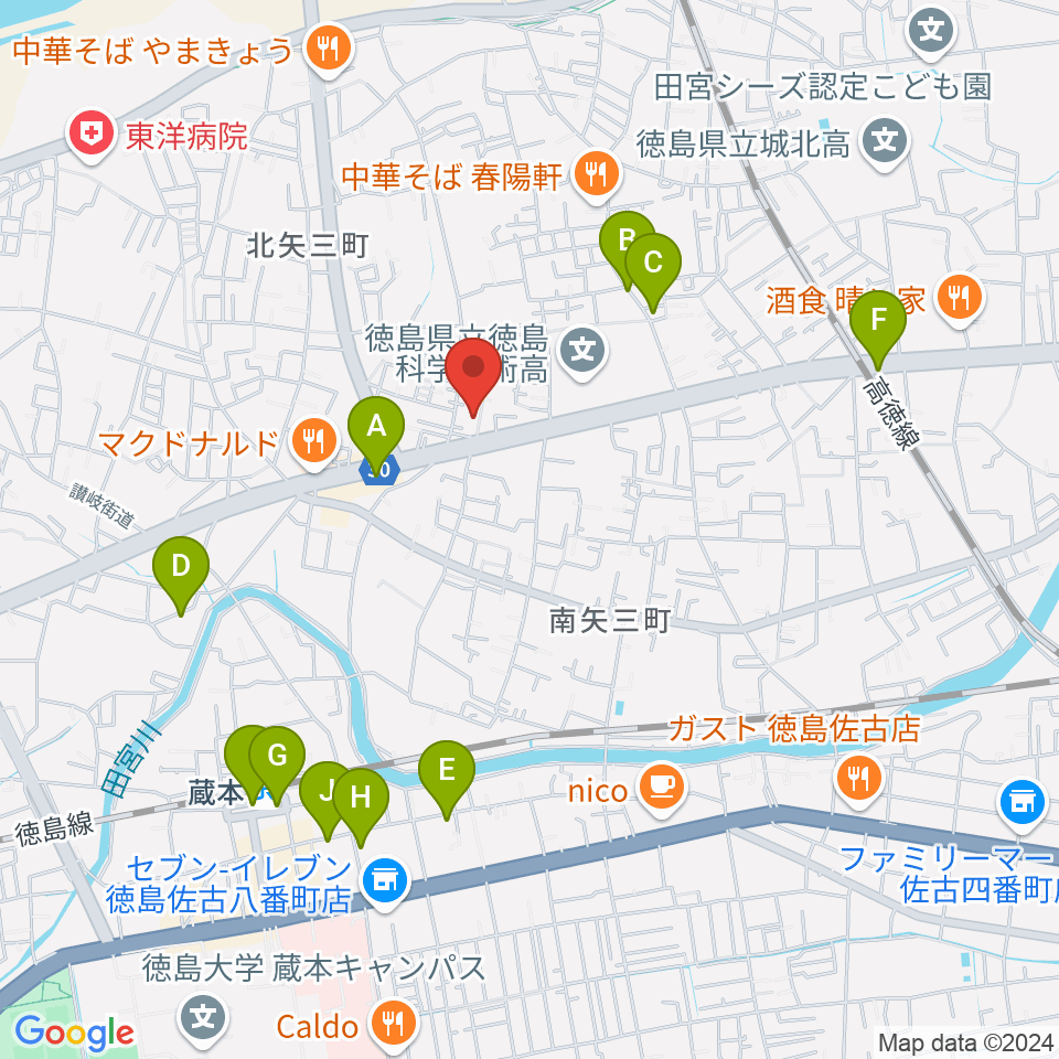 ゲオ徳島矢三店周辺の駐車場・コインパーキング一覧地図