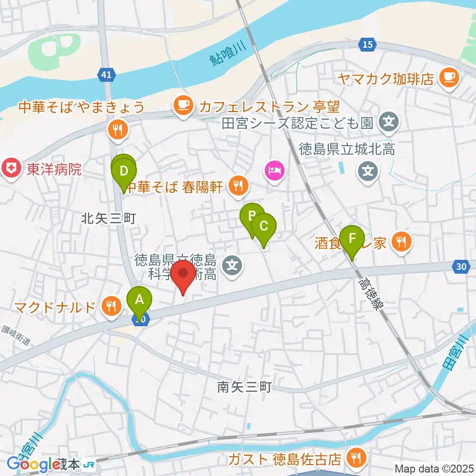 ゲオ徳島矢三店周辺の駐車場・コインパーキング一覧地図