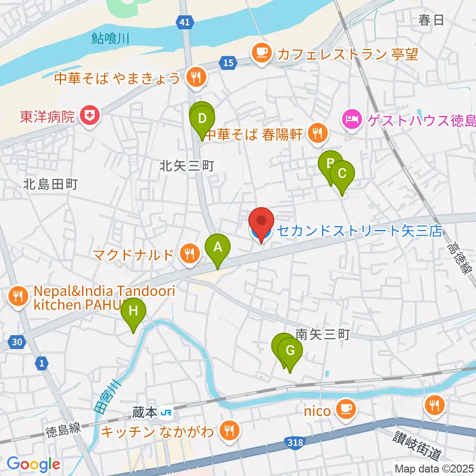 ゲオ徳島矢三店周辺の駐車場・コインパーキング一覧地図