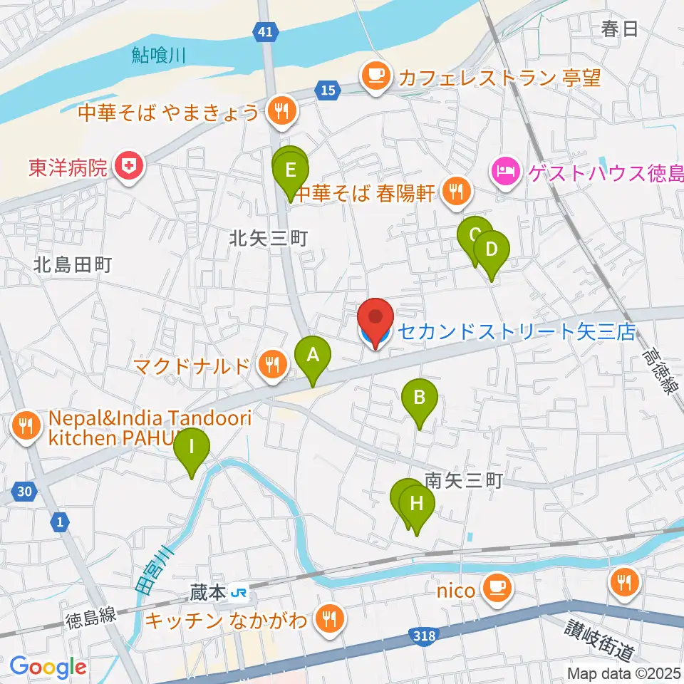 ゲオ徳島矢三店周辺の駐車場・コインパーキング一覧地図