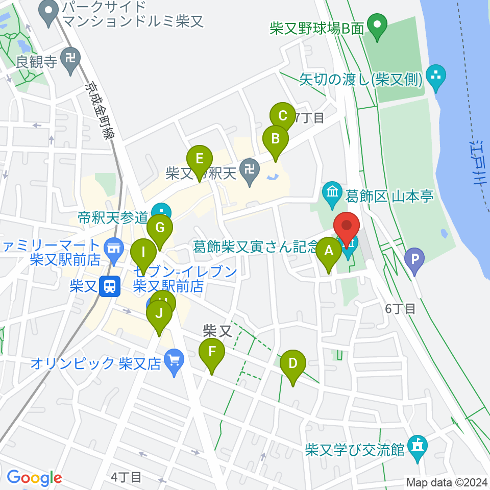 葛飾柴又寅さん記念館周辺の駐車場・コインパーキング一覧地図