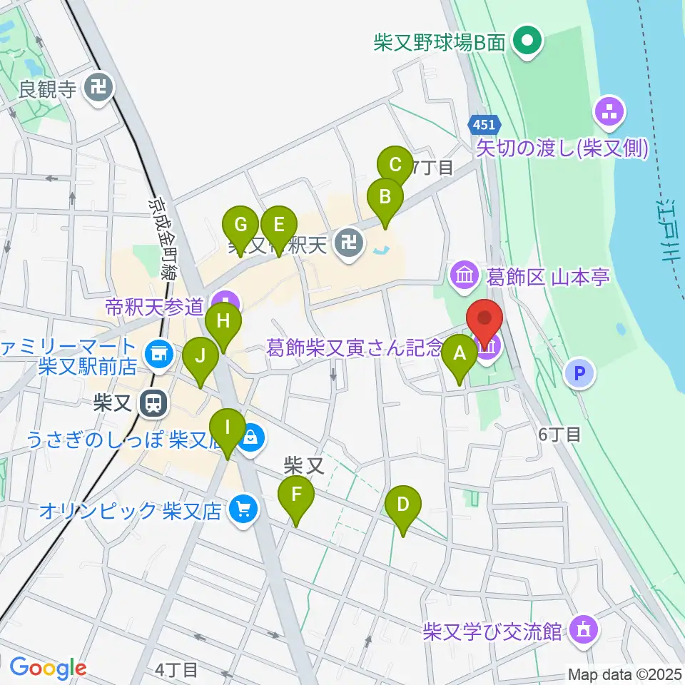 葛飾柴又寅さん記念館周辺の駐車場・コインパーキング一覧地図