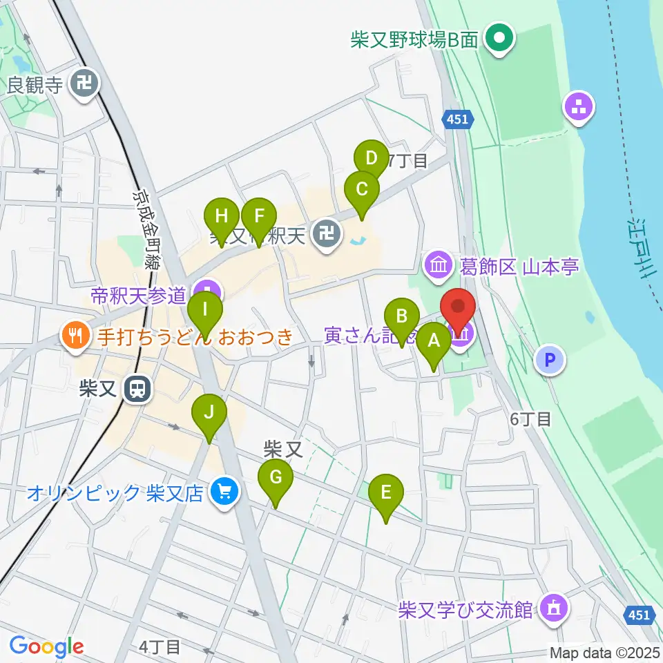 葛飾柴又寅さん記念館周辺の駐車場・コインパーキング一覧地図