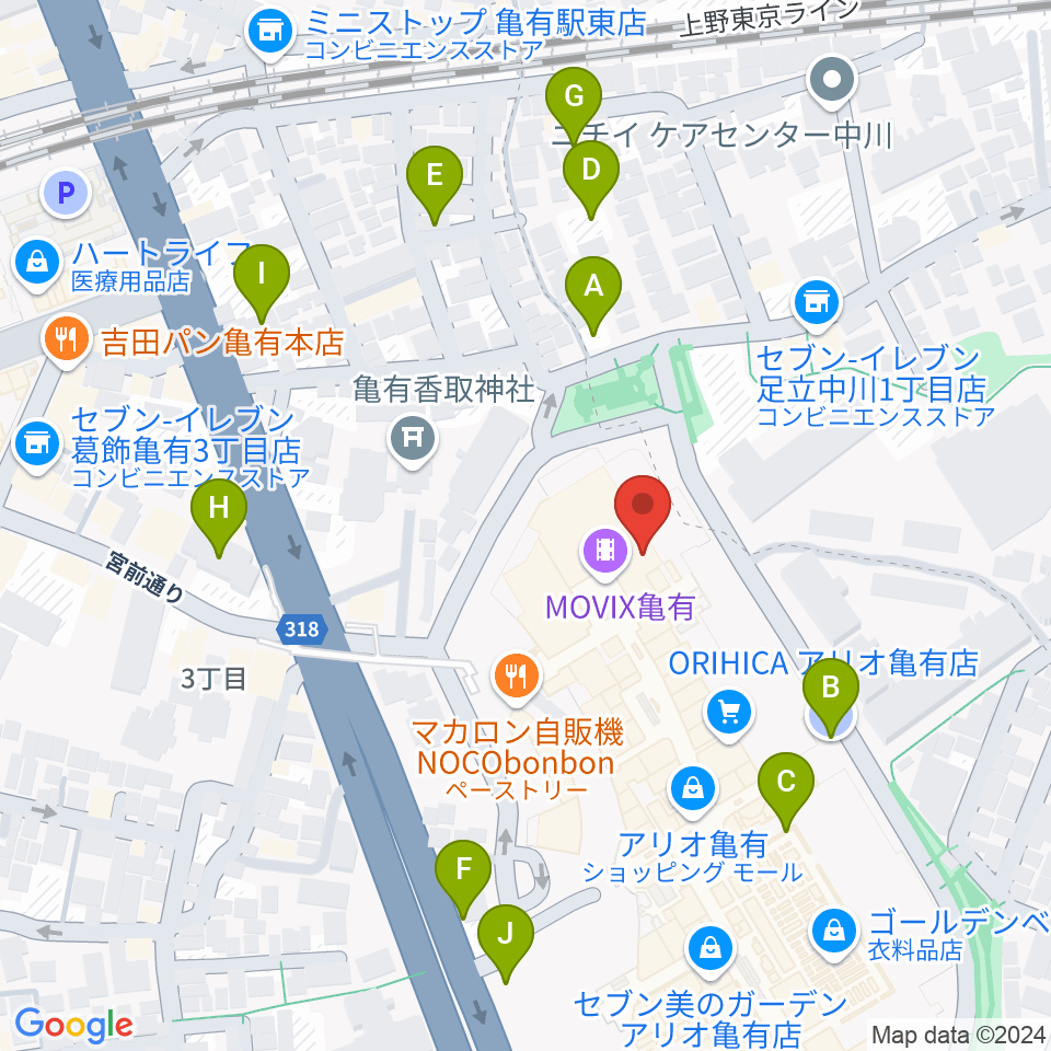 タワーレコード アリオ亀有店周辺の駐車場・コインパーキング一覧地図