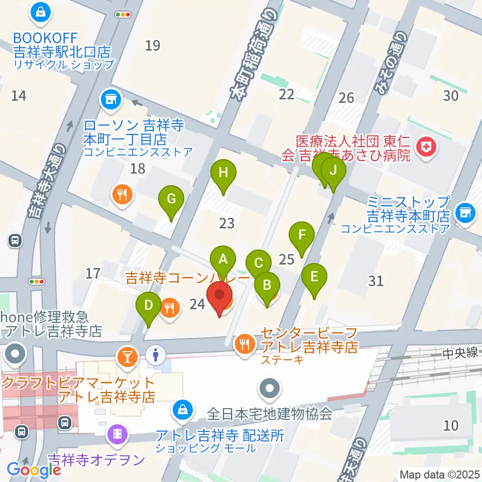 吉祥寺ブラック&ブルー周辺の駐車場・コインパーキング一覧地図