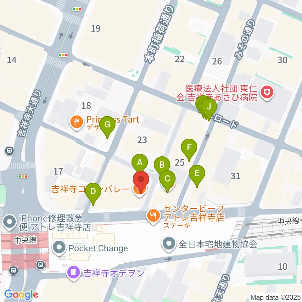 吉祥寺ブラック&ブルー周辺の駐車場・コインパーキング一覧地図