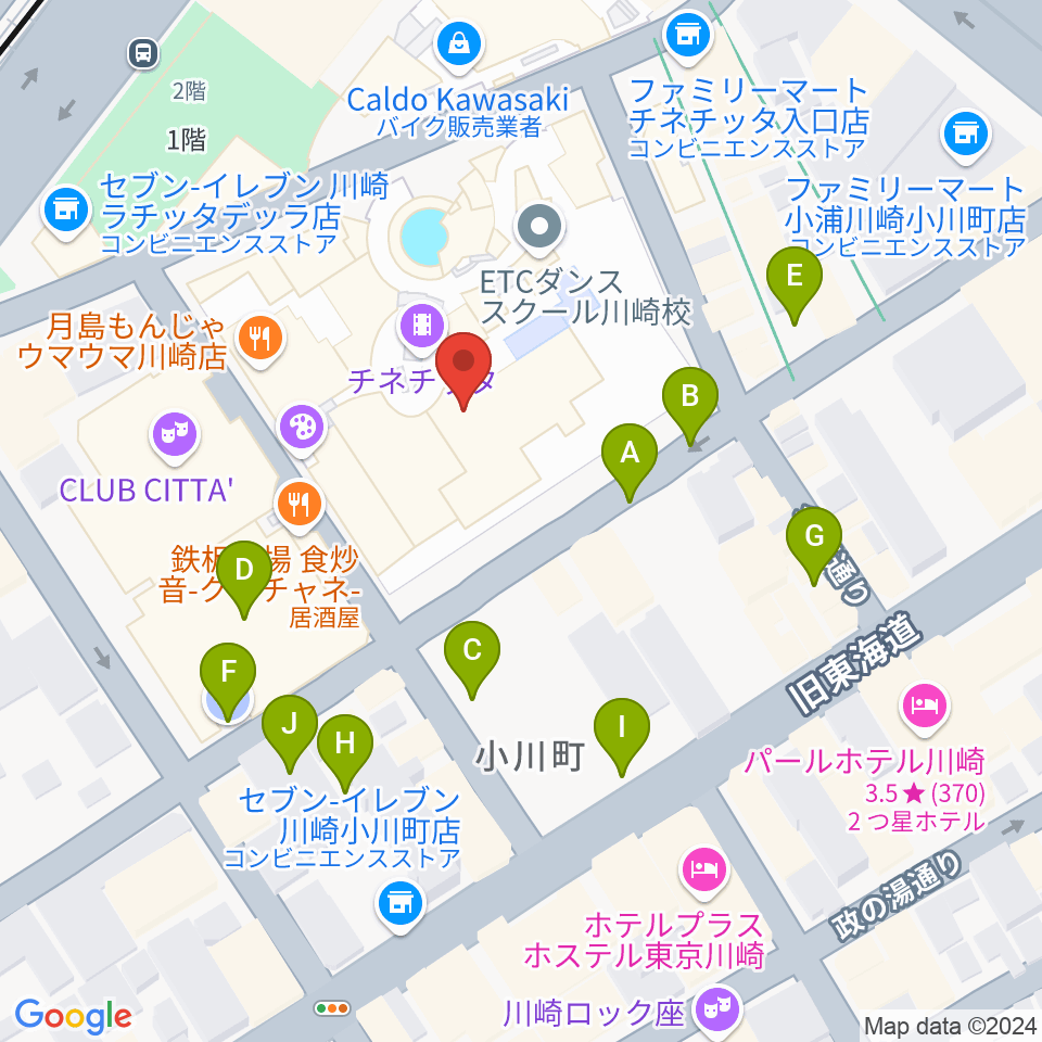 タワーレコード川崎店周辺の駐車場・コインパーキング一覧地図