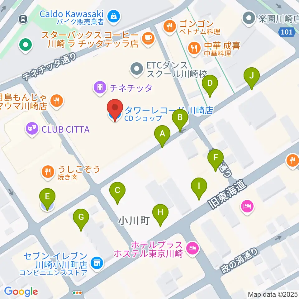 タワーレコード川崎店周辺の駐車場・コインパーキング一覧地図