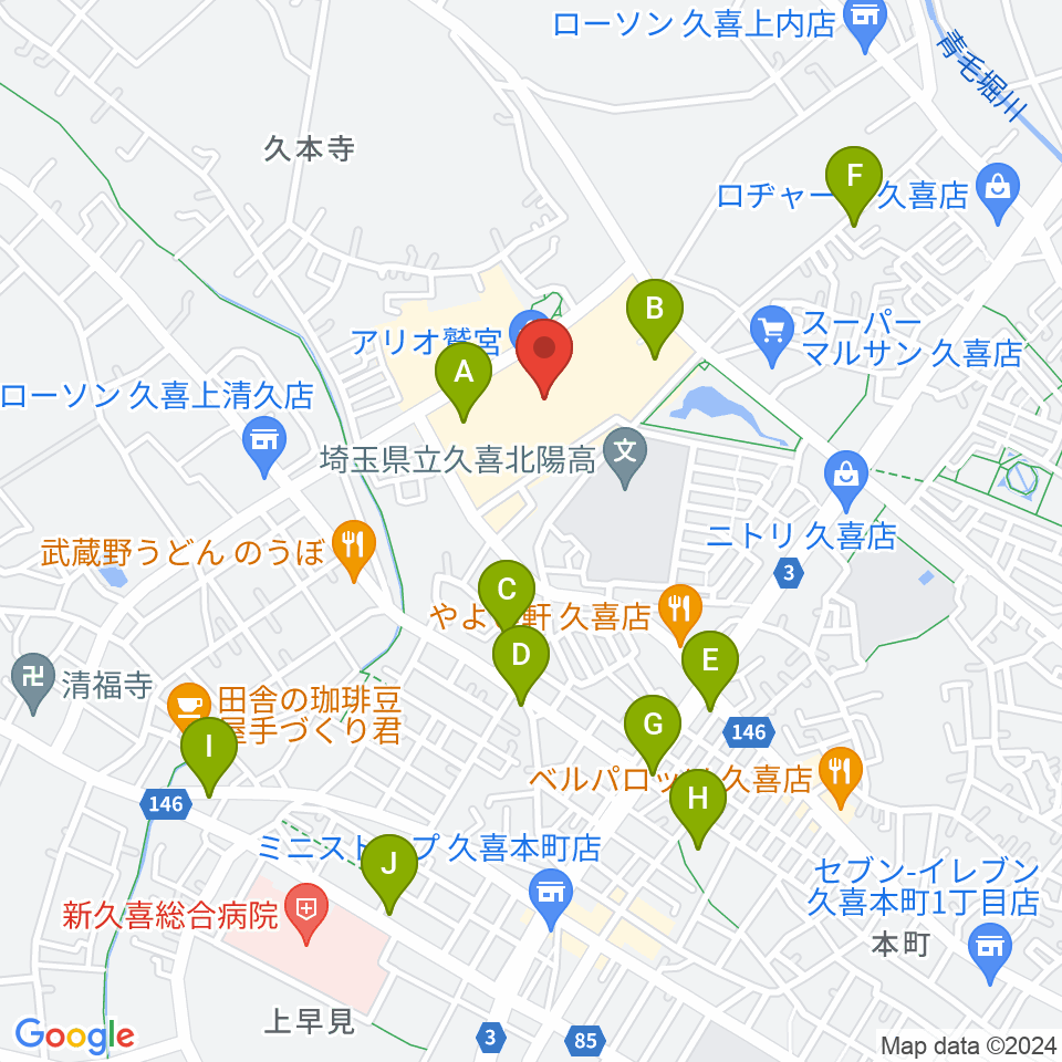 昭和楽器アリオ鷲宮センター周辺の駐車場・コインパーキング一覧地図