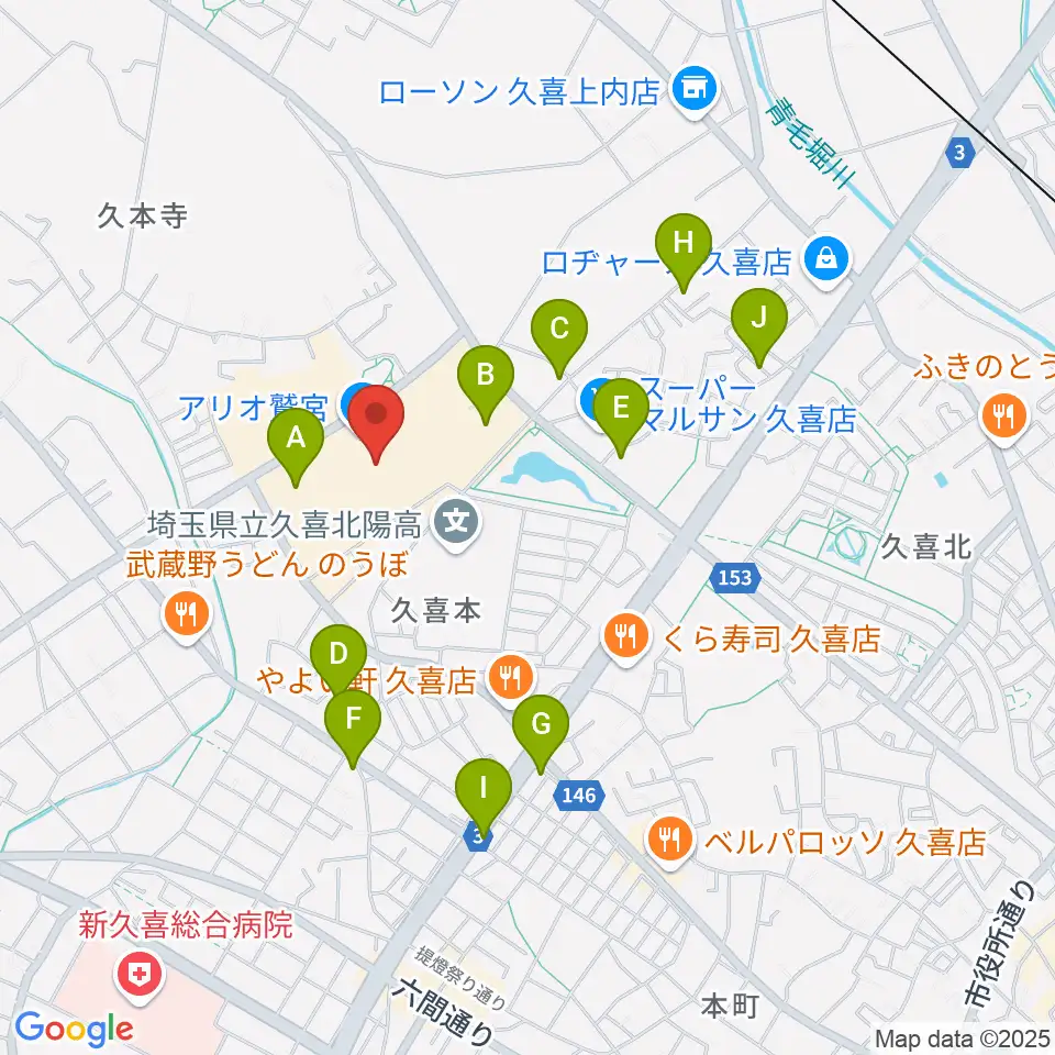 昭和楽器アリオ鷲宮センター周辺の駐車場・コインパーキング一覧地図